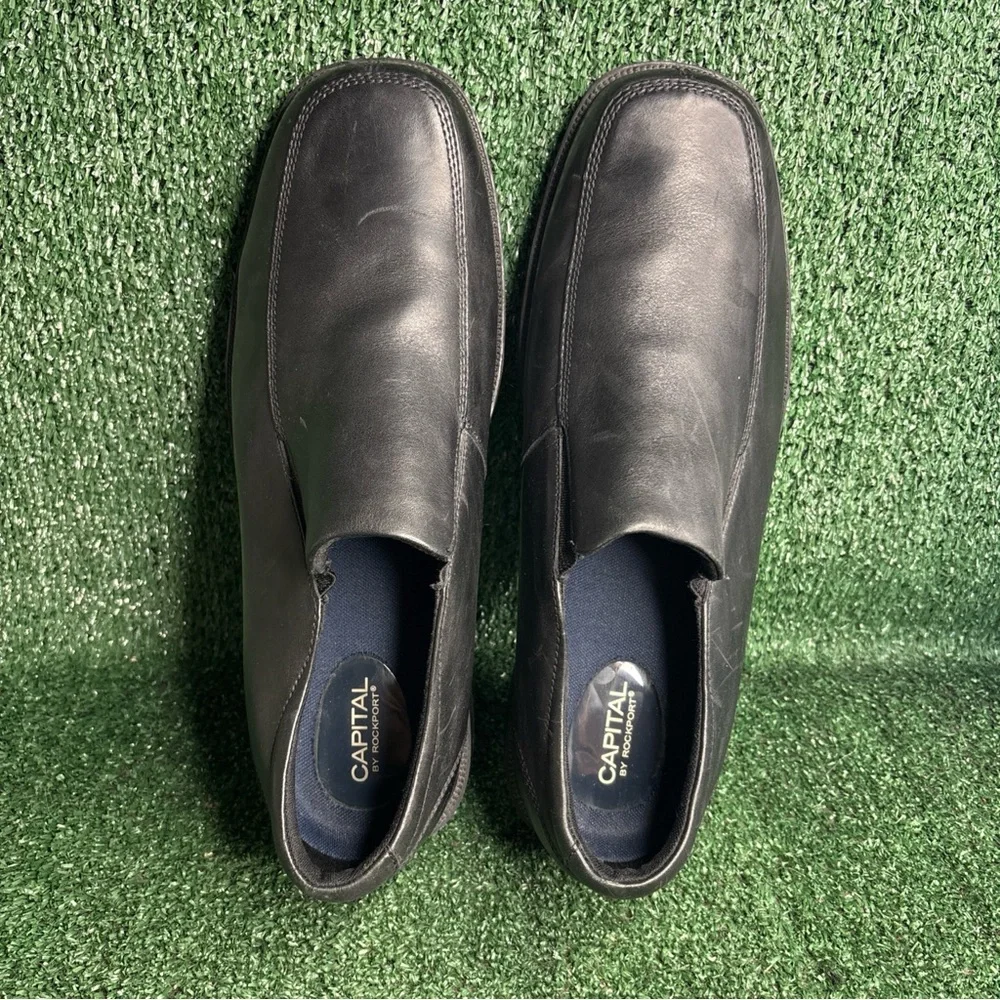 Capital by Rockport Black‎ Leather SlipOn Loafers Dress Shoes APM77211 Mens 14 M